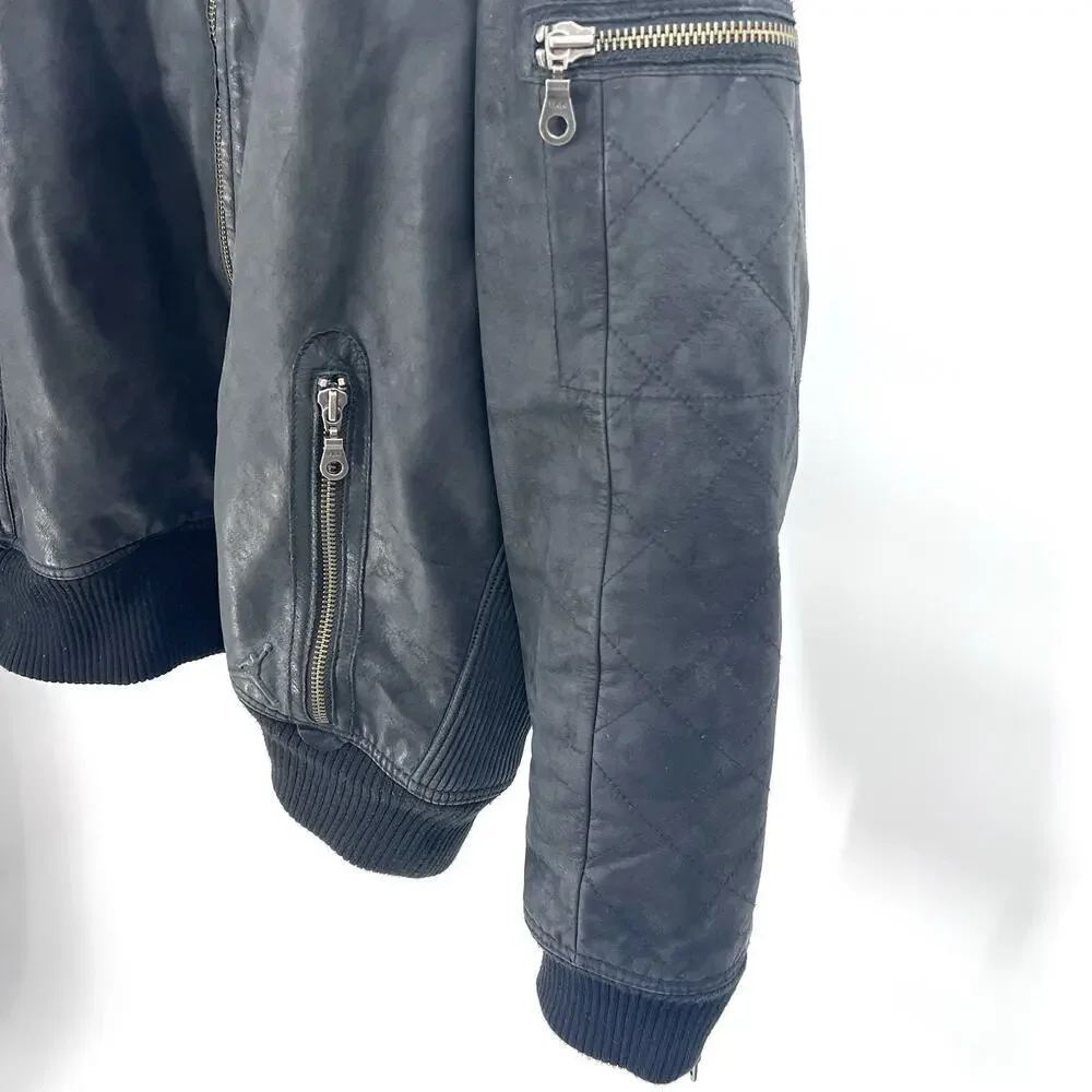 Vintage Rare Air Jordan Black Buffalo Leather Motorcycle Jacket Mens 3X